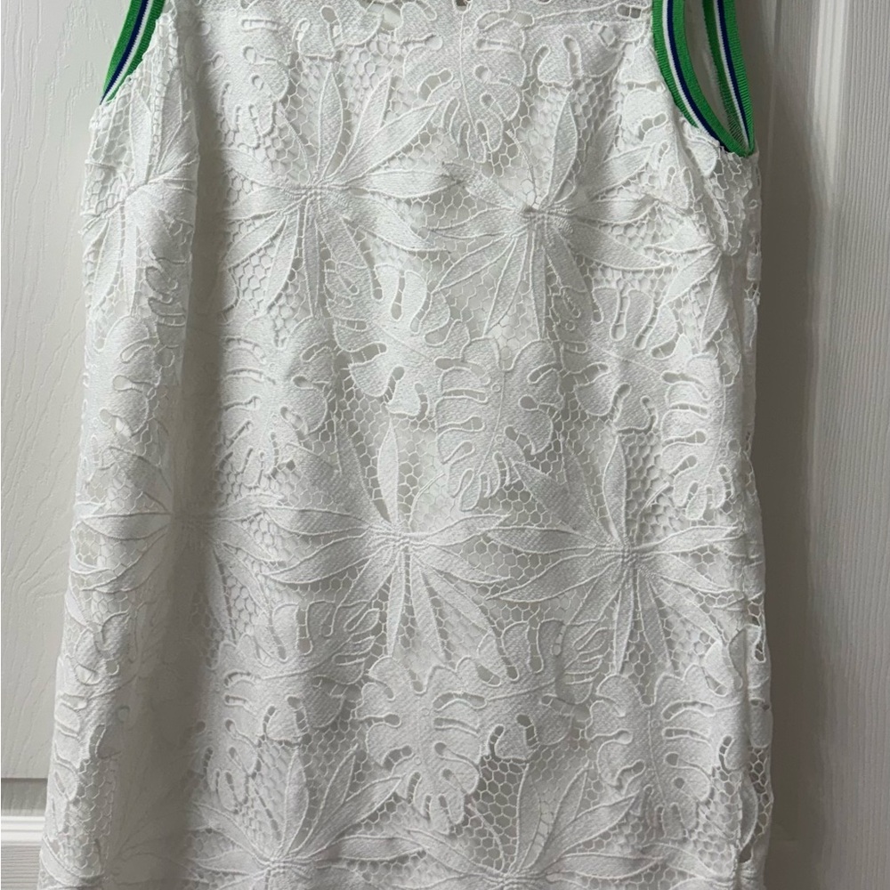 Corey Lynn Calter White Lace Top with Green and Blue Trim